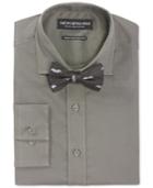 Nick Graham Charcoal Dobby Solid Dress Shirt And Black Moustache Bowtie Set