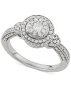 Diamond Halo Cluster Engagement Ring (3/4 Ct. T.w.) In 14k White Gold