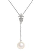 Nina Silver-tone Imitation Pearl Pave Lariat Necklace