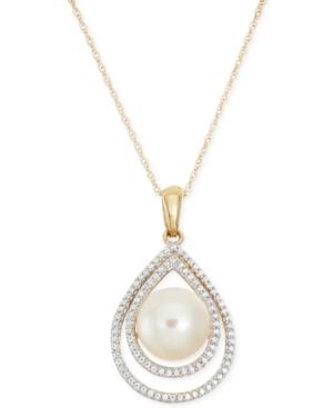 Cultured Freshwater Pearl (8mm) And Diamond (1/5 Ct. T.w.) Pendant Necklace In 14k Gold