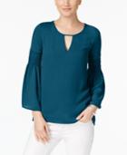 Ny Collection Petite Bell-sleeve Keyhole Top