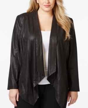 Tahari Asl Plus Size Faux-leather Draped Jacket