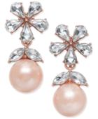 Charter Club Rose Gold-tone Crystal & Pink Imitation Pearl Drop Earrings, Only At Macy's