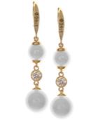 Judith Jack 10k Gold Imitation Pearl And Crystal Linear Drop Earrings