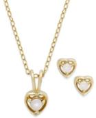 Lily Nily Children's 18k Gold Over Sterling Silver Necklace And Earrings Set, October Birthstone Opal Heart Pendant And Stud Earrings Set (1/10 Ct. T.w.)