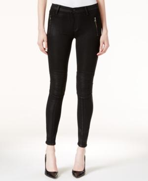Hudson Jeans Stark Noir Coated Wash Moto Skinny Jeans