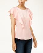 Bcx Juniors' Ruffle-sleeve Top With Necklace