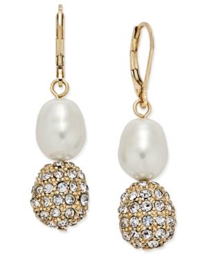 Charter Club Gold-tone Imitation Pearl Crystal Drop Earrings, Only At Macy's