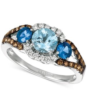 Le Vian Sea Blue Aquamarine (5/8 Ct. T.w.), Blueberry Sapphire (1/2 Ct. T.w.) And Diamond (1/3 Ct. T.w.) Ring In 14k White Gold