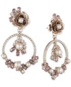 Marchesa Gold-tone Crystal & Imitation Pearl Flower Orbital Drop Earrings