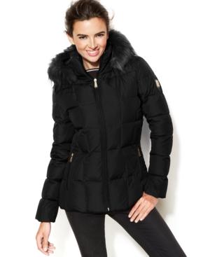 Calvin Klein Petite Faux-fur-trim Down Coat