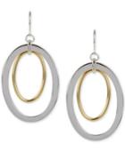Hint Of Gold Oval Drop Earrings In Silver-plated And 14k Gold-plated Metal