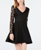B Darlin Juniors' Lace Long-sleeve Fit & Flare Dress
