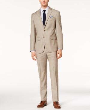 Tallia Orange Men's Slim-fit Light Taupe Sharkskin Suit