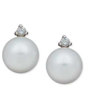 Pearl Earrings, 14k Gold Cultured Freshwater Pearl (7mm) And Diamond Accent Stud Earrings