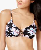 Bar Iii Vintage Floral Printed Lace-up Bikini Top, Only At Macy's Women's Swimsuit