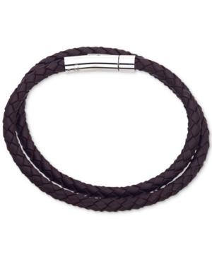 Esquire Men's Jewelry Brown Leather Wrap Bracelet In Stainless Steel
