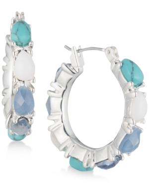 Nine West Silver-tone Blue & White Stone Hoop Earrings