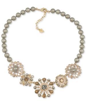 Carolee Necklace, Gold-tone Imitation Pearl And Crystal Flower Statement Necklace - Breast Cancer Research Foundation