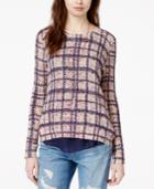 Lucky Brand Layered Contrast Plaid Sweater