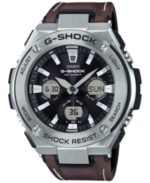 G-shock Men's Solar Analog-digital Brown Faux Leather Strap Watch 59mm Gsts130l-1a