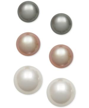 Multicolor Freshwater Pearl 3 Piece Earrings Set (6-8mm) In Sterling Silver