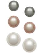 Multicolor Freshwater Pearl 3 Piece Earrings Set (6-8mm) In Sterling Silver