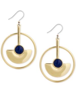 Lucky Brand Gold-tone Blue Stone Circle Drop Earrings