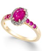 Ruby (1-1/3 Ct. T.w.) & Diamond (1/6 Ct. T.w.) Halo Ring In 14k Gold