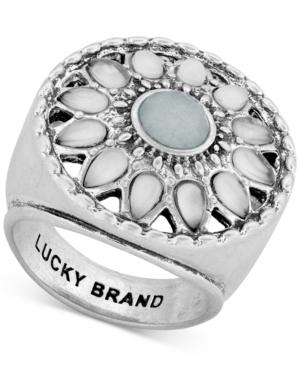 Lucky Brand Silver-tone White & Green Stone Ring
