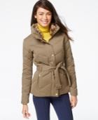 Cole Haan Hooded Faux-fur-collar Belted Down Puffer Jacket
