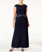 Betsy & Adam Plus Size Sequined Cowl-back Gown