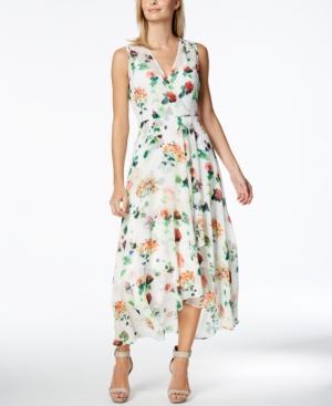 Calvin Klein Printed Chiffon Faux-wrap Dress