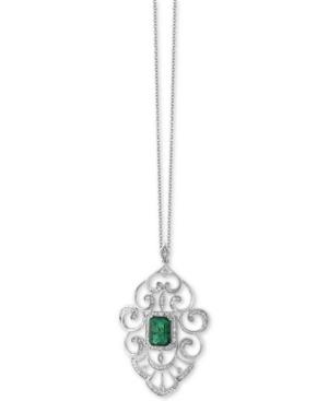 Brasilica By Effy Emerald (1-3/8 Ct. T.w.) And Diamond (1/3 Ct. T.w.) Pendant Necklace In 14k White Gold, Created For Macy's