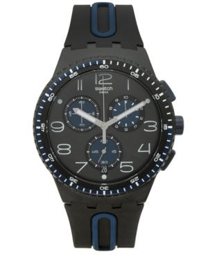 Swatch Unisex Swiss Chronograph Power Tracking Black And Blue Silicone Strap Watch 42mm Susb406