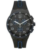 Swatch Unisex Swiss Chronograph Power Tracking Black And Blue Silicone Strap Watch 42mm Susb406