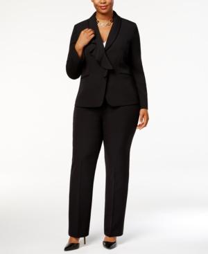 Tahari Asl Plus Size Ruffled Three-button Pantsuit