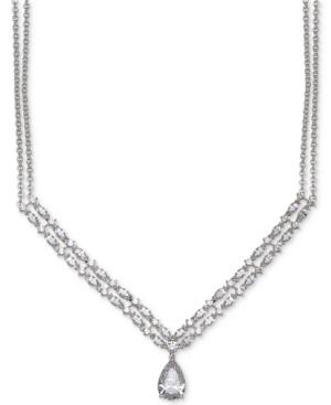 Arabella Swarovski Zirconia Double-layer Pendant Necklace In Sterling Silver