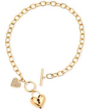 Guess Gold-tone Locked Heart Pendant Necklace
