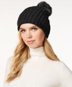Surell Acrylic Star Stitched Knit Rabbit Fur Pom Hat