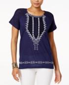 Lucky Brand Embroidered Knit-contrast Top