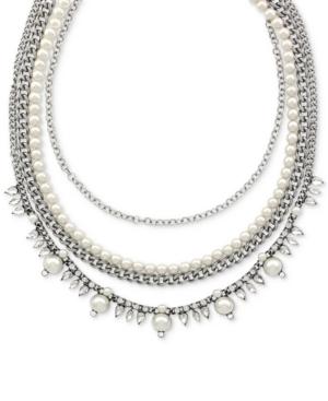 Bcbgeneration Silver-tone Imitation Pearl Chain Collar Necklace