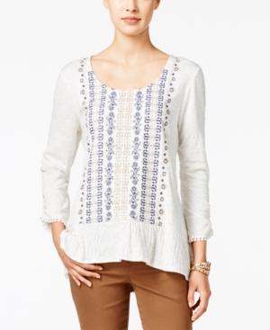 Style & Co. Embroidered Peplum Top, Only At Macy's