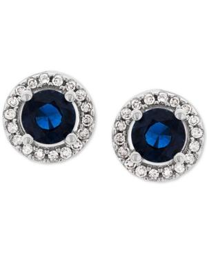 Sapphire (5/8 Ct. T.w.) & Diamond (1/10 Ct. T.w.) Stud Earrings In 14k White Gold