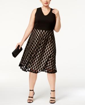 Sangria Plus Size Mesh Dot Fit & Flare Dress