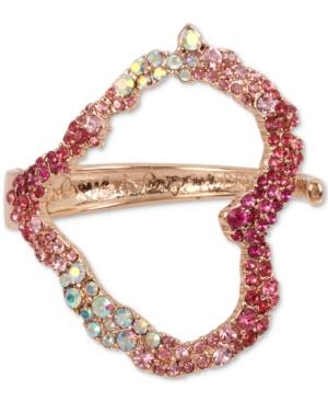 Betsey Johnson Rose Gold-tone Pink Stone Heart Cuff Bracelet