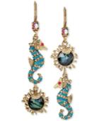 Betsey Johnson Gold-tone Sea Horse And Stone Mismatch Double Drop Earrings