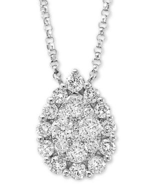 Effy Diamond Teardrop Halo Cluster 18 Pendant Necklace (3/4 Ct. T.w.) In 14k White Gold
