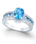 Blue Topaz (2-3/8 Ct. T.w.) And Diamond (1/4 Ct. T.w.) Statement Ring In 14k White Gold
