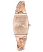 Charter Club Women's Rose Gold-tone Twisted Pave Bangle Bracelet Watch 20mm 17291, Only At Macy's